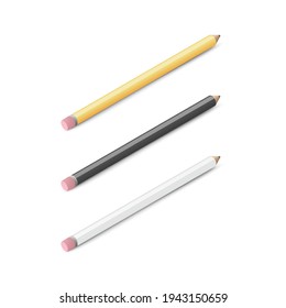 Pencil set. Colored isometric vector illustration. Isolated on white background.