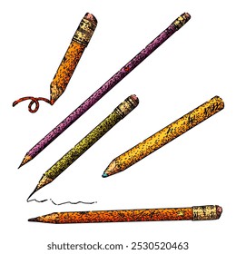 pencil set hand drawn. drawing writing, art lead, color tool pencil vector sketch. isolated color illustration