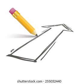 Pencil with shadow and arrow on the white. Eps 10 vector file.
