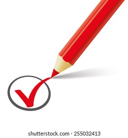 Pencil with shadow and checklist on the white. Eps 10 vector file.