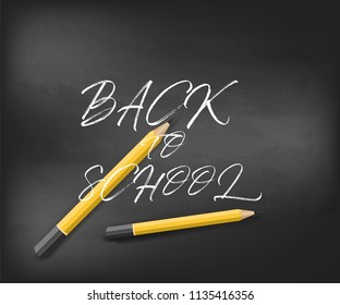 Pencil with shadow on blackboard background. Back to School.