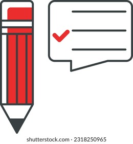 pencil shape icon design vector with balloon message icon, this design represents about patient diagnosis. This design can be used as a decorative illustration with a digital health theme.