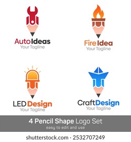 Conjunto de Plantilla de logotipo de forma de lápiz. Bueno para empresas, agencias, comunidad y Organización