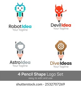 Conjunto de Modelos de Logotipo de Forma de Lápis. Bom para negócios, agência, comunidade e organização
