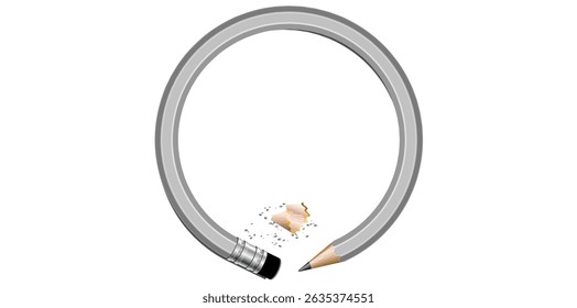 Pencil in Shape Of Square With Shavings Isolated On White Background. 