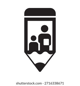 A pencil shaped like a frame containing a parent and child silhouette