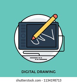 Pencil shaping figures on screen of a digital device, representing digital drawing icon