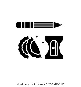 Pencil and sharpener black icon, vector sign on isolated background. Pencil and sharpener concept symbol, illustration 