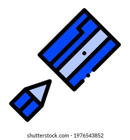 Pencil sharpener in blue filled outline icon