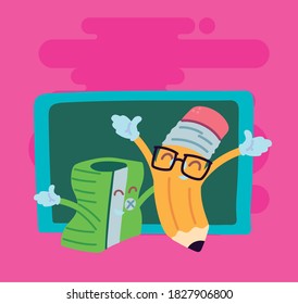 pencil and sharpener cartoon design, Back to school eduacation class lesson theme Vector illustration