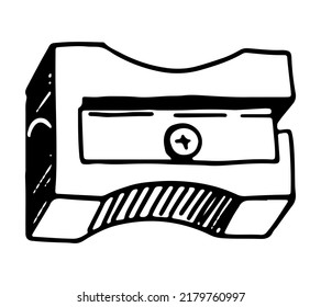 Doodle de lápiz más agudo. Esbozo de material escolar, papel de oficina, equipo de artista, herramienta. Ilustración vectorial dibujada a mano. Esbozar el cliente aislado en blanco.