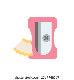 Pencil sharpener flat icon. Colorful vector illustration of a manual sharpener. For school supplies, stationery, art tools, or office-related concepts. Ideal for apps and websites.