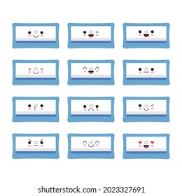 Pencil sharpener flat icon, Funny blue school supply symbol with different emotion.