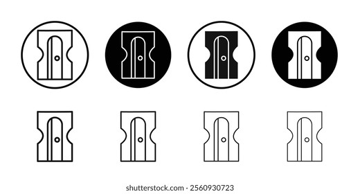 Pencil sharpener icon Flat outline fill set collection