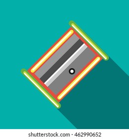 Pencil sharpener icon in flat style on a turquoise background