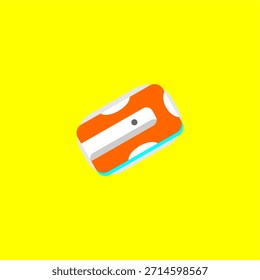 Ilustração do ícone do apontador de lápis. Ilustração vetorial do símbolo de apontador de lápis. Afiador de lápis com sombra isolada no plano de fundo amarelo. Design de ícone de vetor de apontador de lápis.	