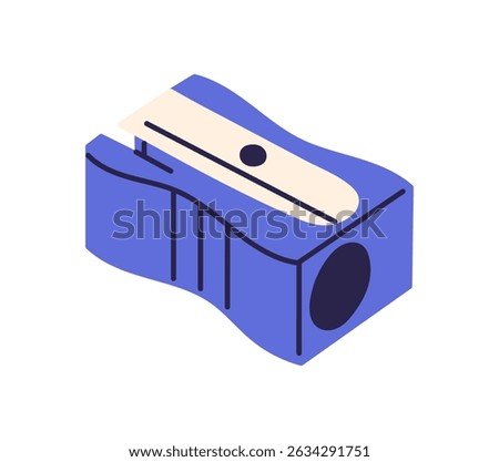 Pencil sharpener icon, stationery tool for sharpening pencils, school and office supply, blade accessory, manual shavings device isolated on white background flat vector illustration.
