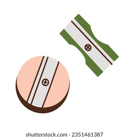 Pencil sharpener icons, vector doodle illustration of rolling pins, school supplies, art equipment, accessories for drawing and crafting, isolated colored clipart on white background