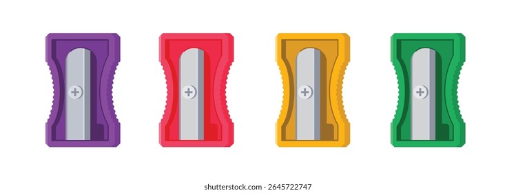 ilustração de apontador de lápis em várias cores, conjunto de ferramentas de escola de ícone plano moderno