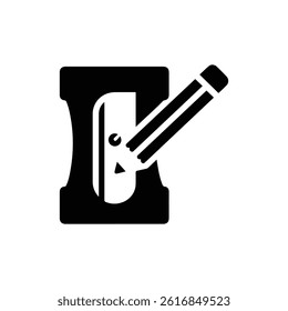 Pencil Sharpener with Pencil Inserted Icon - Black Minimal Design