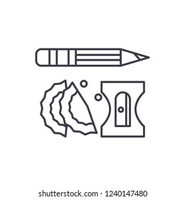 Pencil and sharpener line icon concept. Pencil and sharpener vector linear illustration, symbol, sign