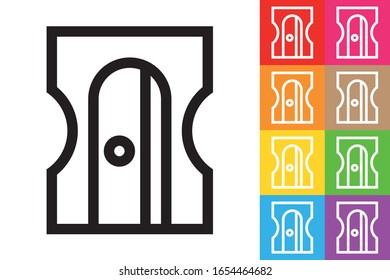 Pencil Sharpener. Line Icon With Different Color Background.