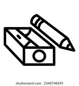 Pencil and sharpener line icon, stationery concept, sharpened wooden pencil sign on white background, school pencil with sharpener symbol style for and web. Vector graphics.