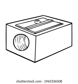 pencil sharpener line vector illustration,
isolated on white background.top view