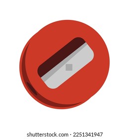 Afilador de lápiz sobre fondo blanco. Suministros escolares para ilustraciones vectoriales de niños. Papelería, concepto de educación
