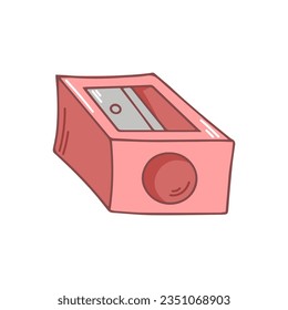 Pencil sharpener in pink color. Hand drawn stationery supplies doodle. Vector design illustration isolated on white background.