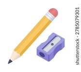 Pencil and sharpener set. vector illustration