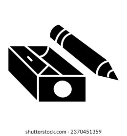 Pencil and sharpener solid icon, stationery concept, sharpened wooden pencil sign on white background, school pencil with sharpener symbol glyph style for mobile and web. Vector graphics