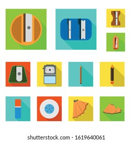 Pencil sharpener vector flat icon set.Vector isolated illustration stationery equipment.Icon set of device pencil sharpener