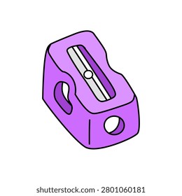 pencil sharpener vector illustration. Kawaii purple sharpener tool school stationery cartoon icon isolated.