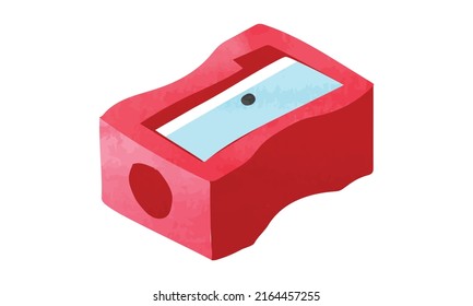 Pencil sharpener watercolor style vector design illustration isolated on white background. Red watercolor sharpener clipart. Back to school supplies concept