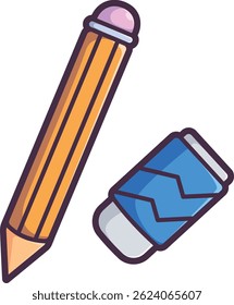 Lápis e apontador para escrever e desenhar Ícone de ilustração vetorial. Estilo de Desenho Animado Plano