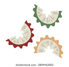 Pencil sharpening shavings. Hand drawn vector flat. Sawdust, debris. Color illustration.