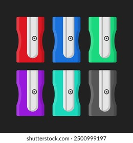 Pencil sharpner multi color flat vector design isolated on black background