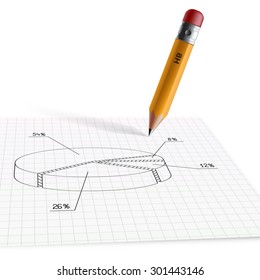 Pencil and sheet with financial charts. Stock Vector.