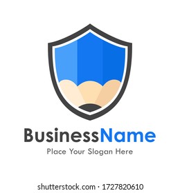 Pencil shield vector template logo. Protect writer illustration. Suitable for business, web, technology, education, secure, art and design