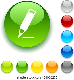 Pencil  shiny button. Vector illustration.