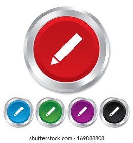 Pencil sign icon. Edit content button. Round metallic buttons. Vector