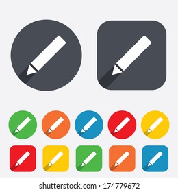 Pencil sign icon. Edit content button. Circles and rounded squares 12 buttons. Vector