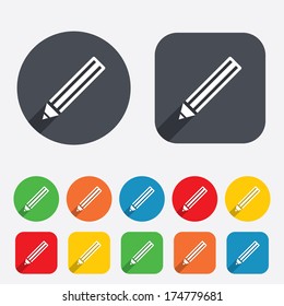 Pencil sign icon. Edit content button. Circles and rounded squares 12 buttons. Vector