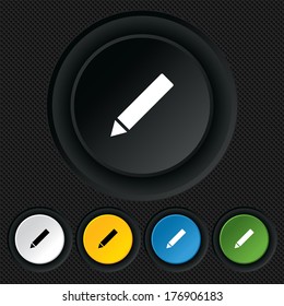 Pencil sign icon. Edit content button. Round colourful buttons on black texture. Vector