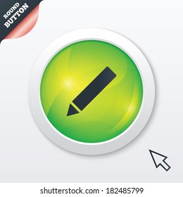 Pencil sign icon. Edit content button. Green shiny button. Modern UI website button with mouse cursor pointer. Vector