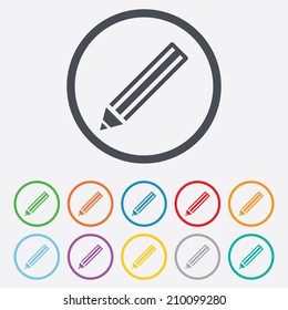 Pencil sign icon. Edit content button. Round circle buttons with frame. Vector