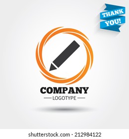 Pencil sign icon. Edit content button. Business abstract circle logo. Logotype with Thank you ribbon. Vector