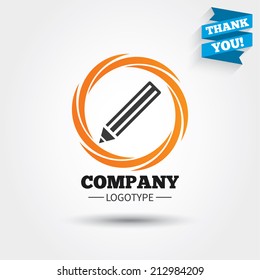 Pencil sign icon. Edit content button. Business abstract circle logo. Logotype with Thank you ribbon. Vector
