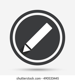 Pencil sign icon. Edit content button. Circle flat button with shadow and border. Vector